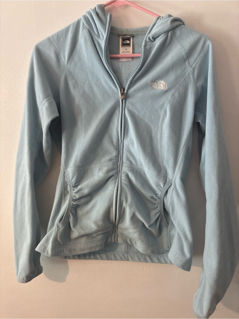 The North Face Light Blue Hooded Full-Zip Teddy Fleece Jacket